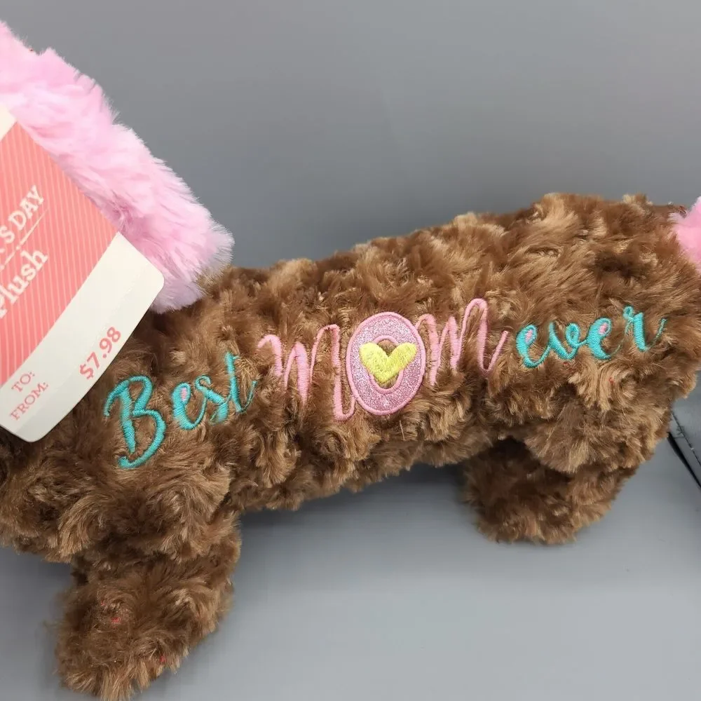 MTY Intl Dachshund Best Mom Ever Plush Stuffed Animal Pink Brown 18 Inch